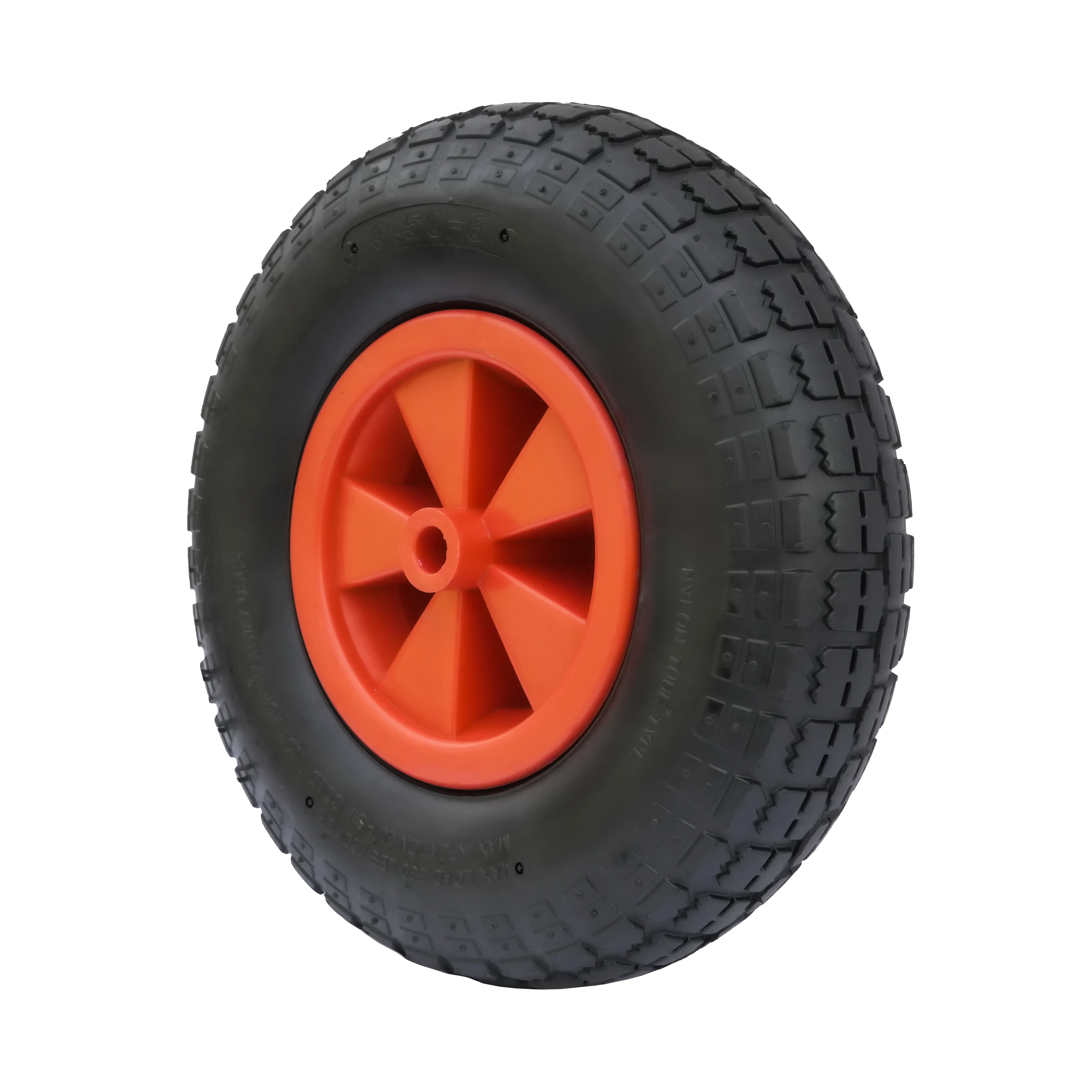 PR 2002-16 - Колесо для тачки / тележки пневматическое 3.50-6, диаметр 320 мм, ось 16 мм, пластиковый обод, симметричная ступица, втулка скольжения