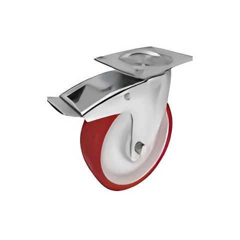 SPpb 80 SS - Полиуретановое колесо 200*50мм (нерж.сталь, площ., пов, обод PP,тормоз,шарикоподш.)