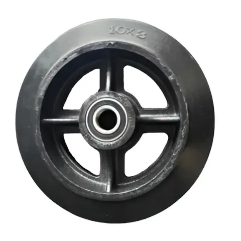 Большегрузное чугунное колесо без крепления 300 мм (черная резина, роликоподшипник) - D 300х65
