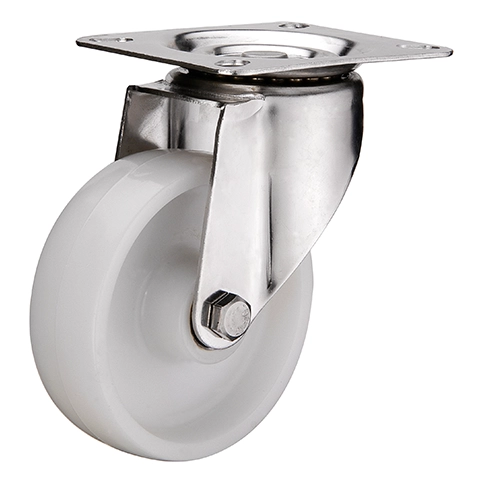 SCpn 93 SS - Большегрузное нейлоновое колесо 80*35мм (нерж.сталь, площ., пов, подш скольж.)