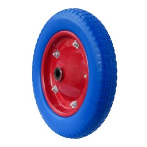 PU 2400-20b - Колесо для тачки / тележки полиуретановое бескамерное 3.25/3.00-8, диаметр 360 мм, ось 20 мм, металлический обод, симметричная ступица, шариковый подшипник